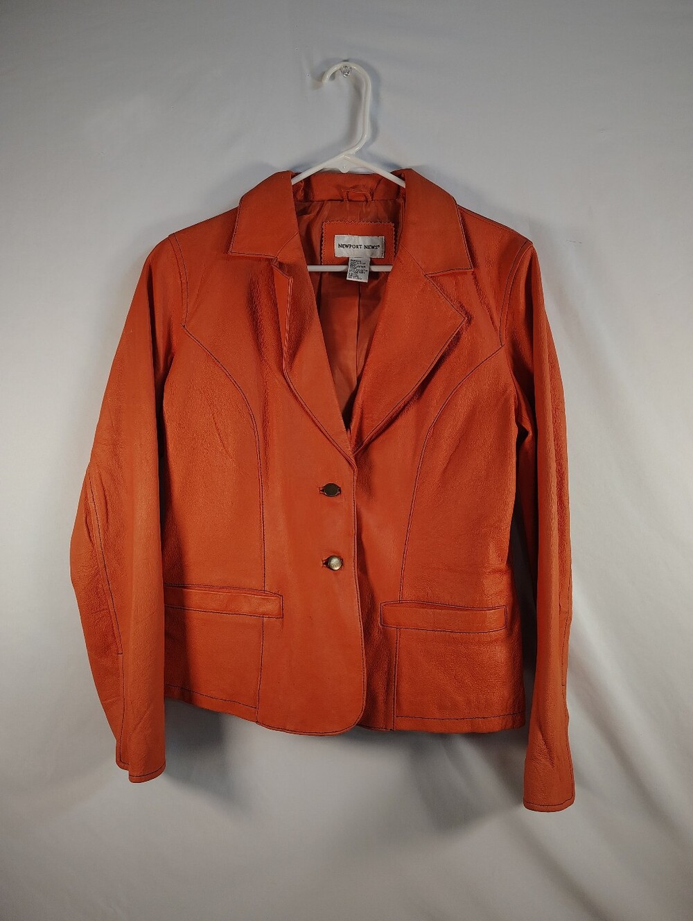 Newport News Orange Leather Notch-Lapel Blazer